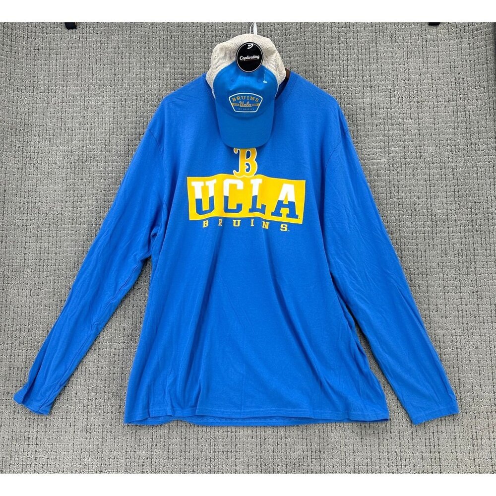 Captivating Shirt Mens 2XL Blue Long Sleeve UCLA BRUINS Football Bundle With Hat